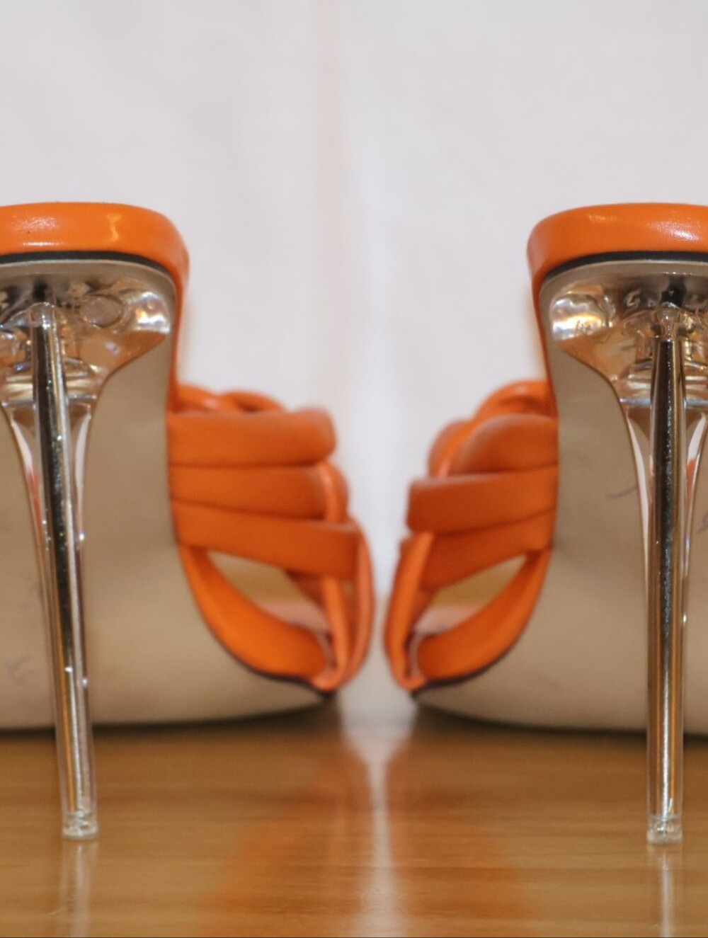 Orange Braided Woven Slide Sandal High Heels. - Picture 8 of 10